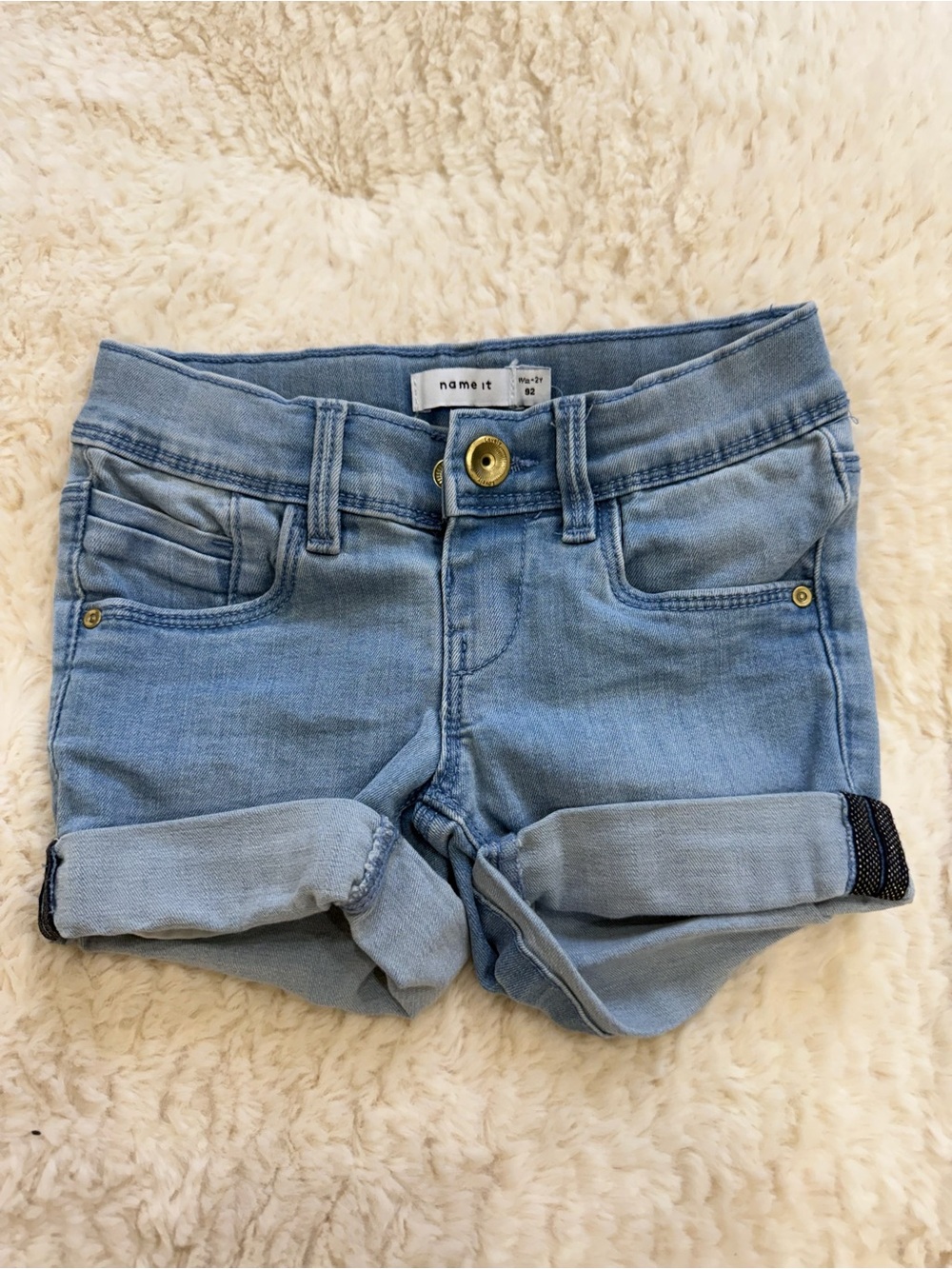 Light Wash Denim Roll-Cuff Kids Shorts -